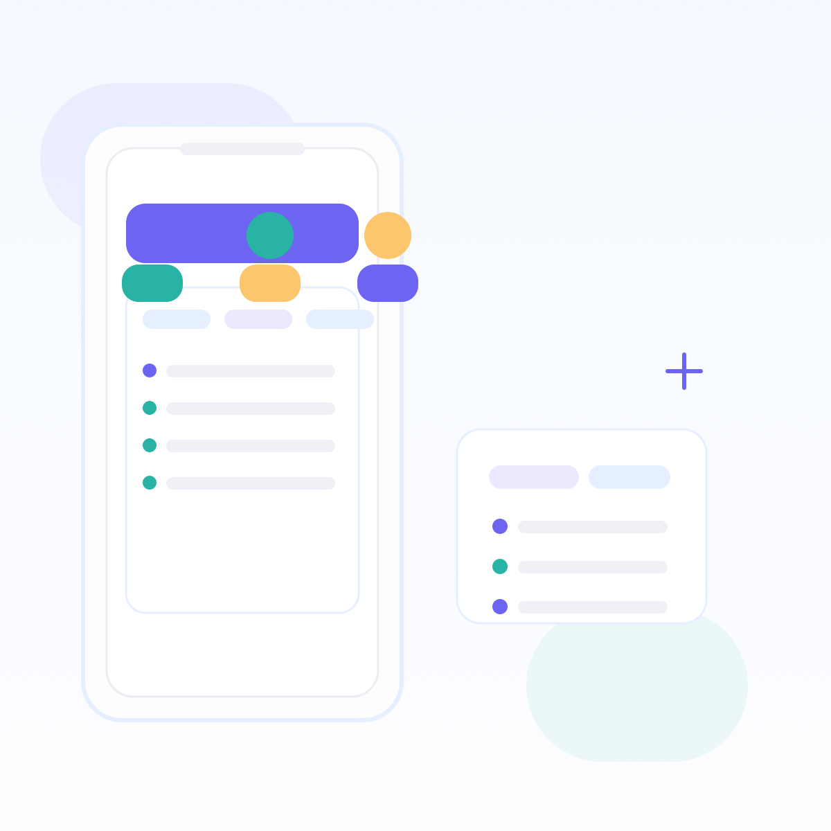 Ilustração de um celular com filtros e uma dinâmica pronta para grupo, com cards de apoio ao lado
